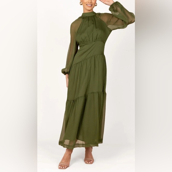 PETAL & PUP JULIP SHEER LONG SLEEVE MAXI DRESS - OLIVE XS - Picture 14 of 14